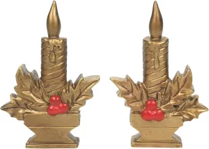 Department 56 Accessories for Village Collections Golden Christmas Candle Greetings Figurine Set, 3.15 Inch, Gold and Red