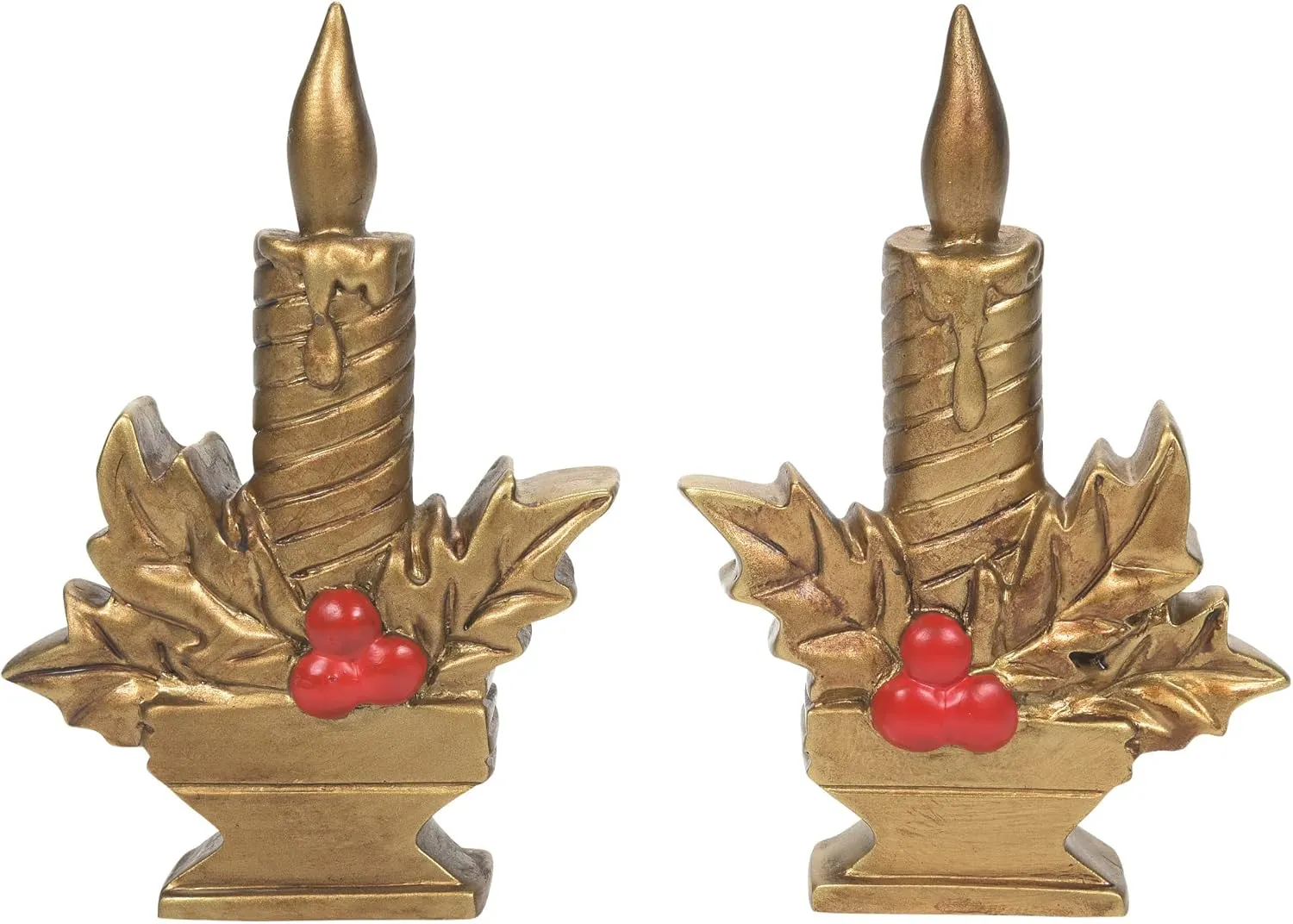 Department 56 Accessories for Village Collections Golden Christmas Candle Greetings Figurine Set, 3.15 Inch, Gold and Red