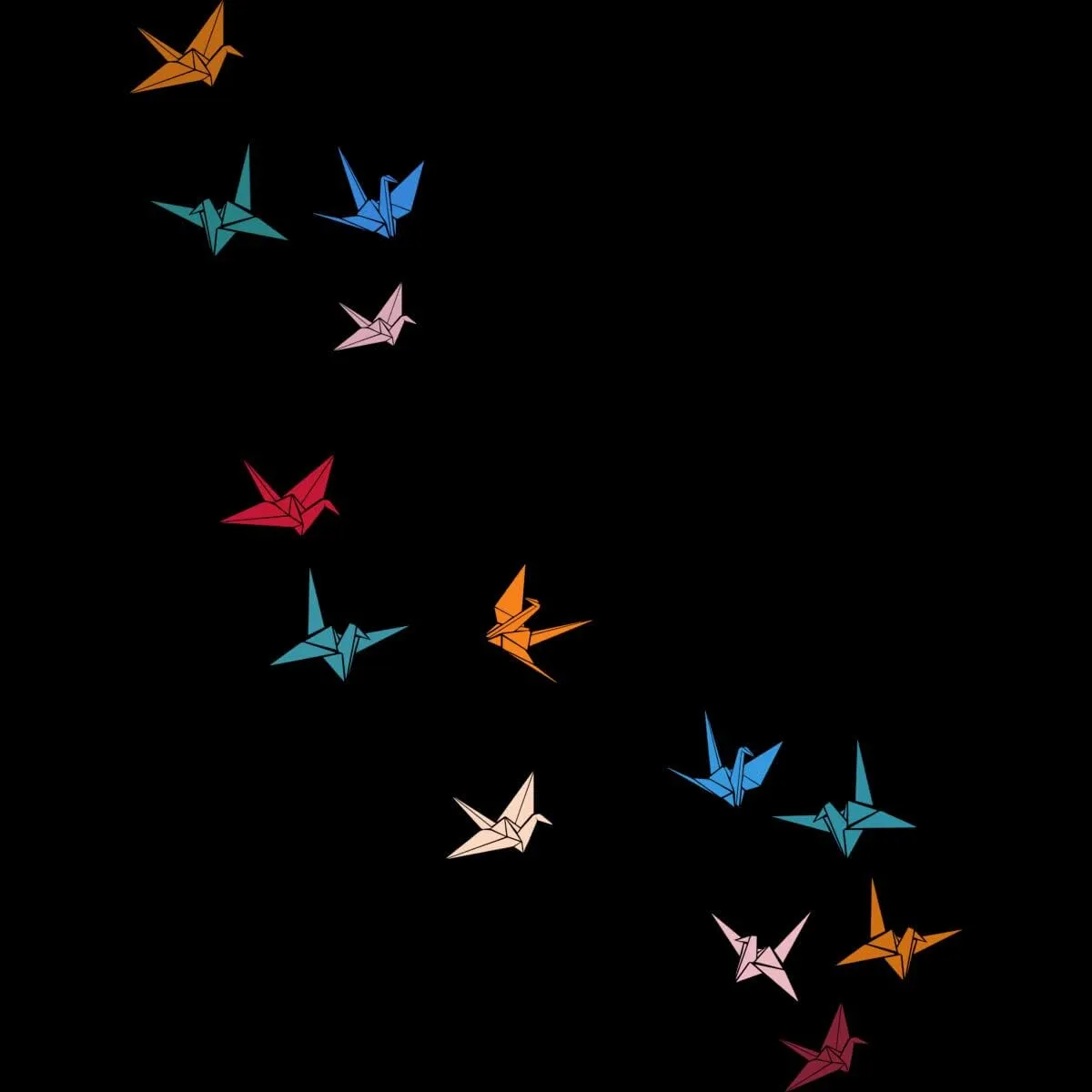 Design By Humans Junior's Flying Paper Cranes Birds by Magnussons T-Shirt - -