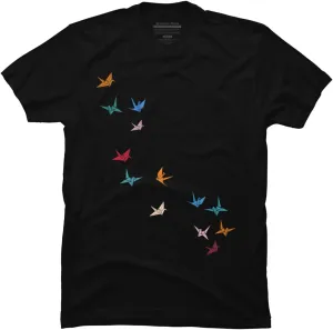 Design By Humans Men's Flying Paper Cranes Birds by Magnussons T-Shirt - -