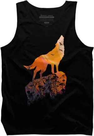 Design By Humans Men's Howling Mountain Wolf with Eagles on Sunset by Goldquills Tank Top - -