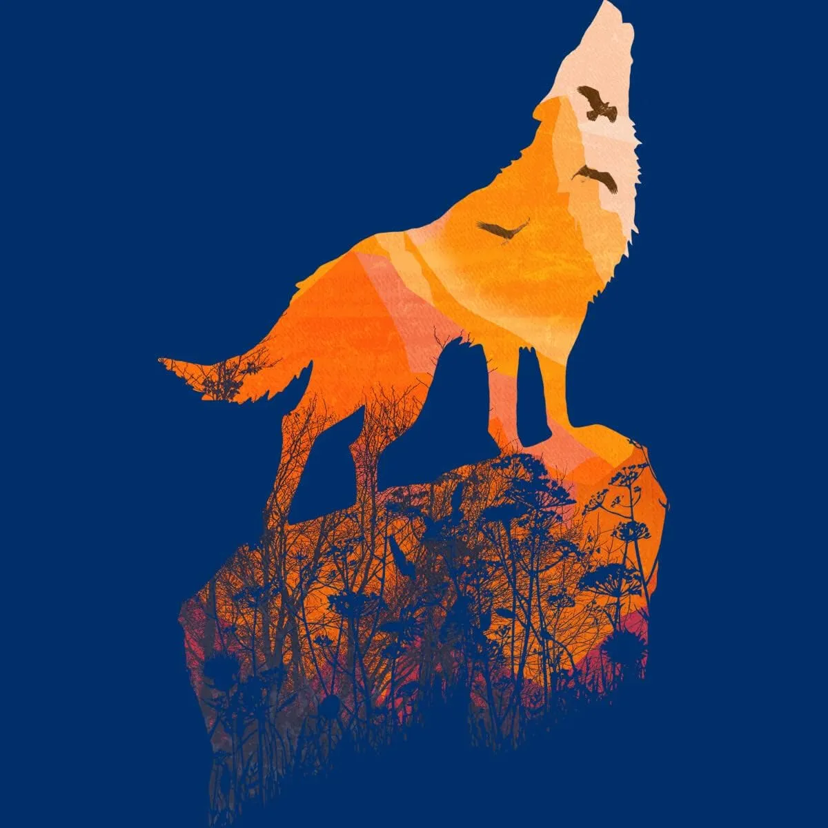 Design By Humans Men's Howling Mountain Wolf with Eagles on Sunset by Goldquills Tank Top - -