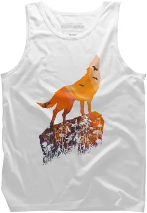 Design By Humans Men's Howling Mountain Wolf with Eagles on Sunset by Goldquills Tank Top - -