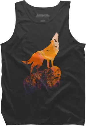 Design By Humans Men's Howling Mountain Wolf with Eagles on Sunset by Goldquills Tank Top - -
