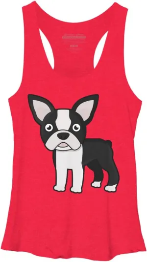 Design By Humans Women's Cute Boston Terrier by GuyP Racerback Tank Top - -