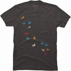 Design By Humans Men's Flying Paper Cranes Birds by Magnussons T-Shirt - -