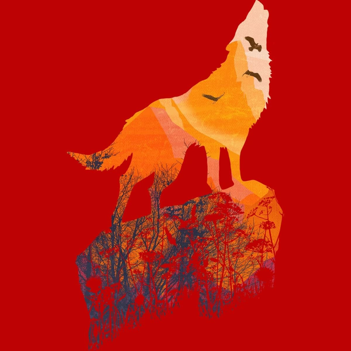 Design By Humans Men's Howling Mountain Wolf with Eagles on Sunset by Goldquills Tank Top - -