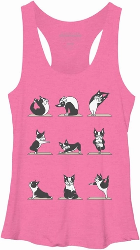 Design By Humans Women's Boston Terriers Yoga by huebucket Racerback Tank Top - -