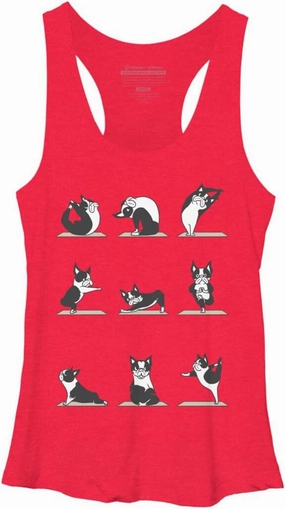 Design By Humans Women's Boston Terriers Yoga by huebucket Racerback Tank Top - -