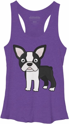 Design By Humans Women's Cute Boston Terrier by GuyP Racerback Tank Top - -