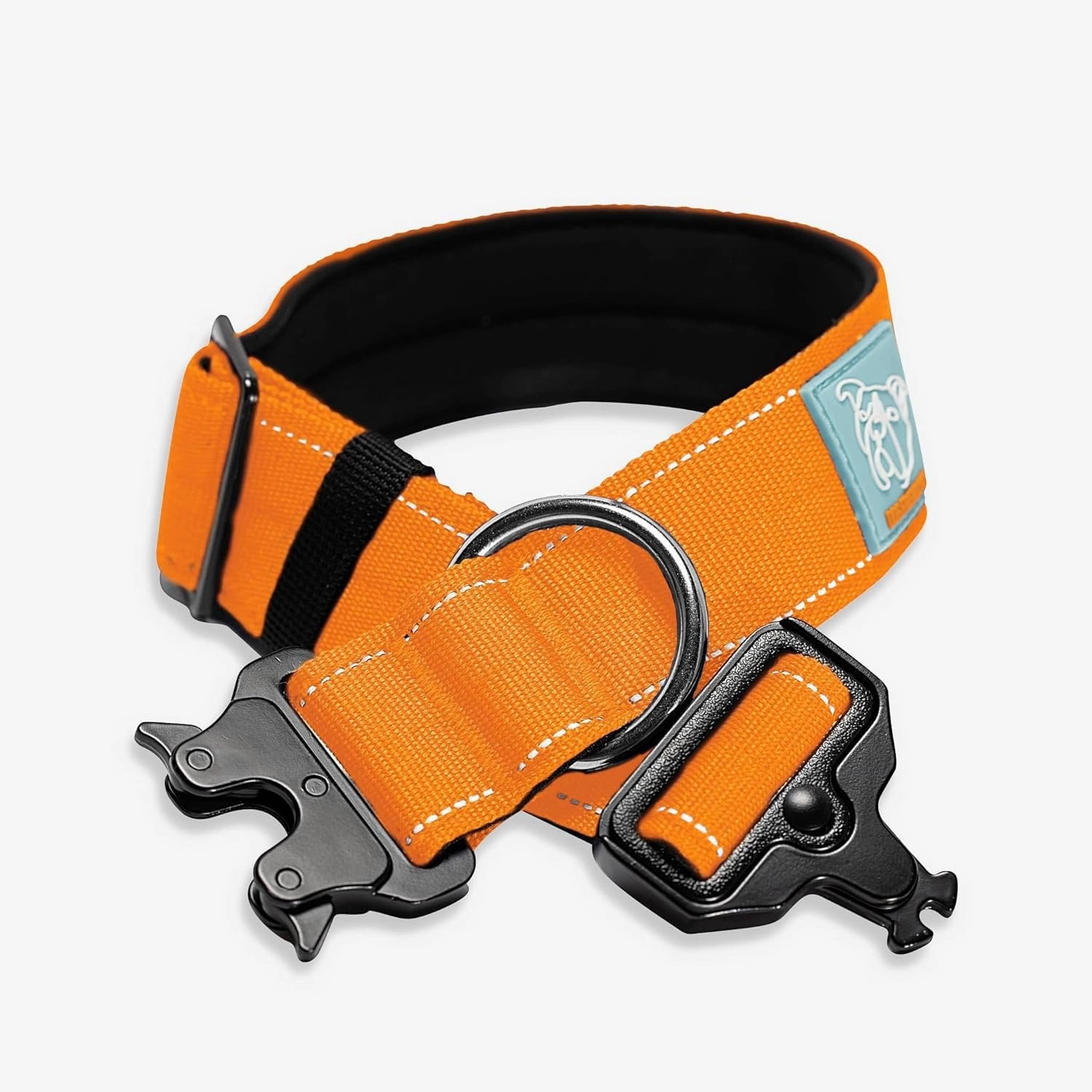 DF Co. Tactical Dog Collar | Comfortable & Secure with Quick Release Clip Buckle and Heavy Duty D-Ring | Soft Padded Neoprene, Chafe Resistant, Night-Time Visibility | Hi-Vis Orange, Size S
