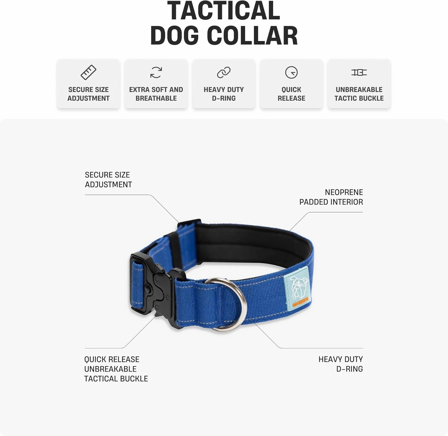 DF Co. Tactical Dog Collar | Comfortable & Secure with Quick Release Clip Buckle and Heavy Duty D-Ring | Soft Padded Neoprene, Chafe Resistant, Night-Time Visibility | Hi-Vis Orange, Size S