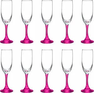 DISCOUNT PROMOS Premiere Champagne Flutes 6.25 oz. Set of 10, Bulk Pack - Elegant Drinkware for Weddings, Events, & Promotional Gifts - Pink