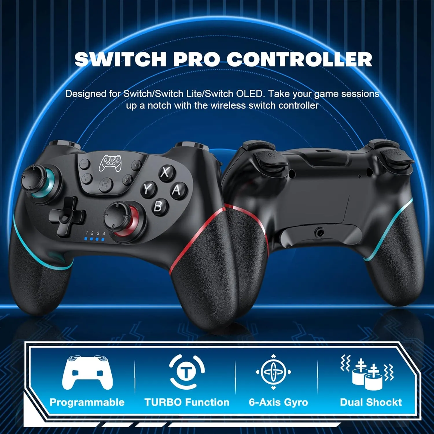 Diswoe Switch Controller, Wireless Pro Controller for Switch/Switch Lite/Switch OLED, Switch Remote Gamepad with Joystick, Adjustable Turbo Vibration with Programmable Function - Black