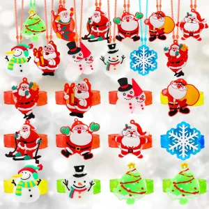 DIYASY Light Up Christmas Necklace Bulk, 24 Pcs Party Favor LED Bracelet for Kids Adults Glow in the Dark Flashing Toys Christmas Stocking Stuffers Ornaments Decorations