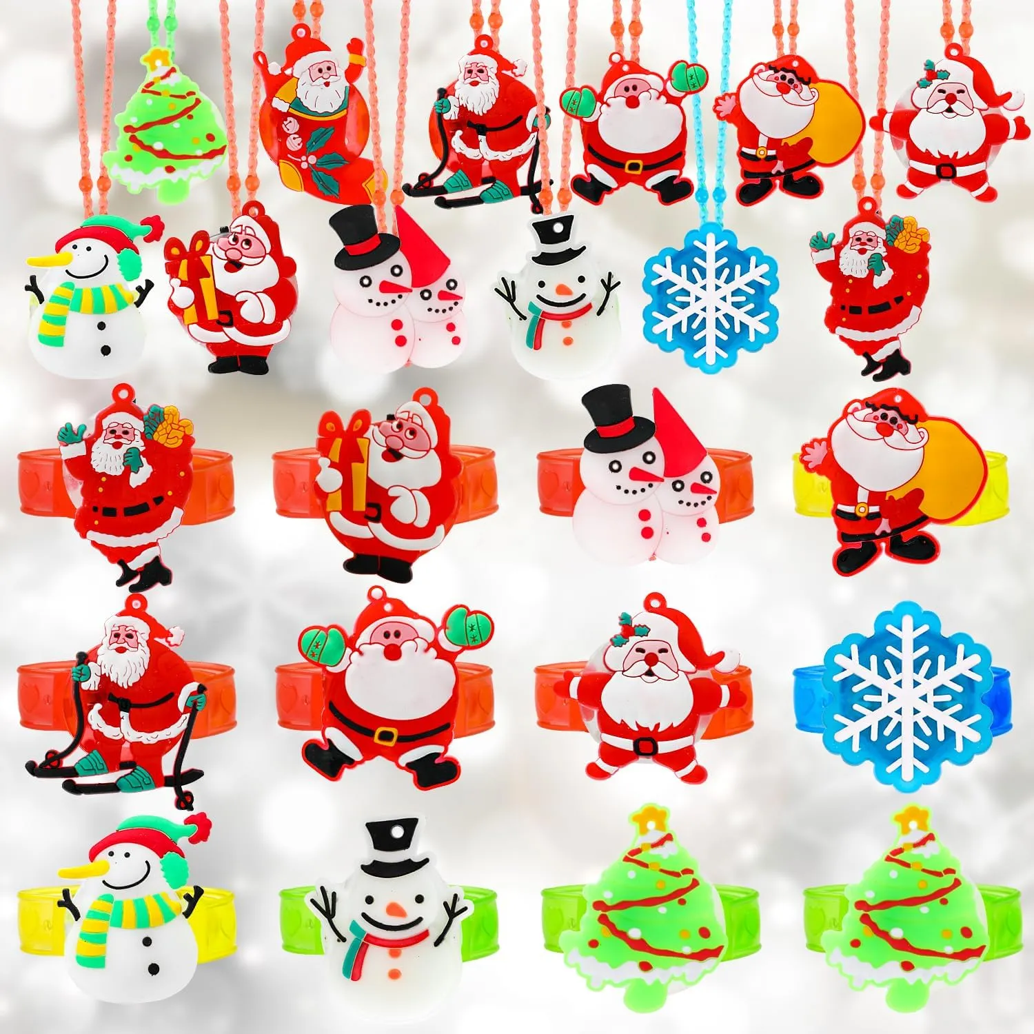 DIYASY Light Up Christmas Necklace Bulk, 24 Pcs Party Favor LED Bracelet for Kids Adults Glow in the Dark Flashing Toys Christmas Stocking Stuffers Ornaments Decorations