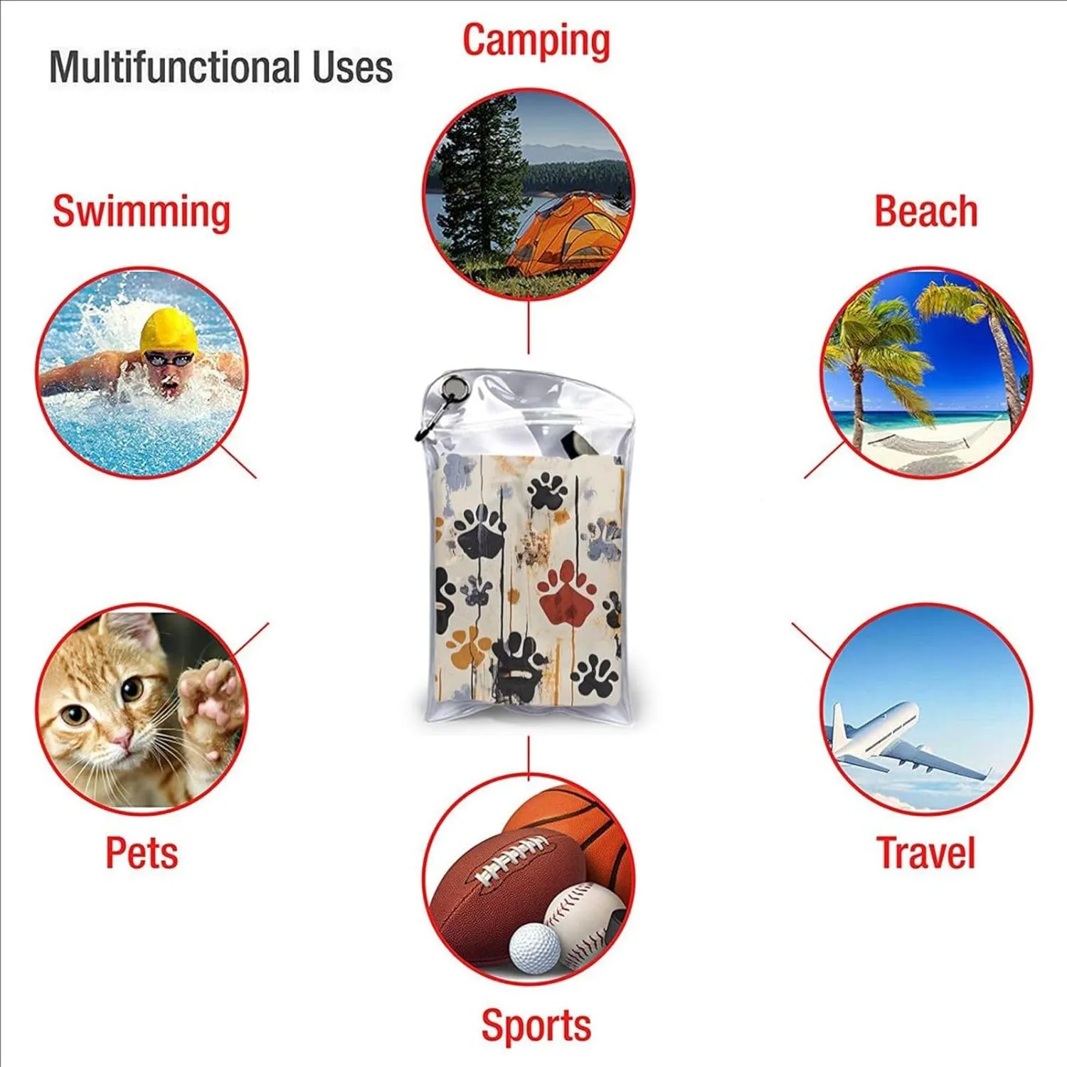 Dog Bones Prints Premium Compact Microfiber Travel Towel-Featherlight & Quick Dry,Sand-Resistant Beach Towel for Swimming,Camping,Vacation Essentials with Carry Pouch