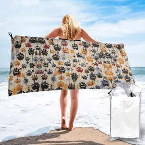 Dog Bones Prints Premium Compact Microfiber Travel Towel-Featherlight & Quick Dry,Sand-Resistant Beach Towel for Swimming,Camping,Vacation Essentials with Carry Pouch