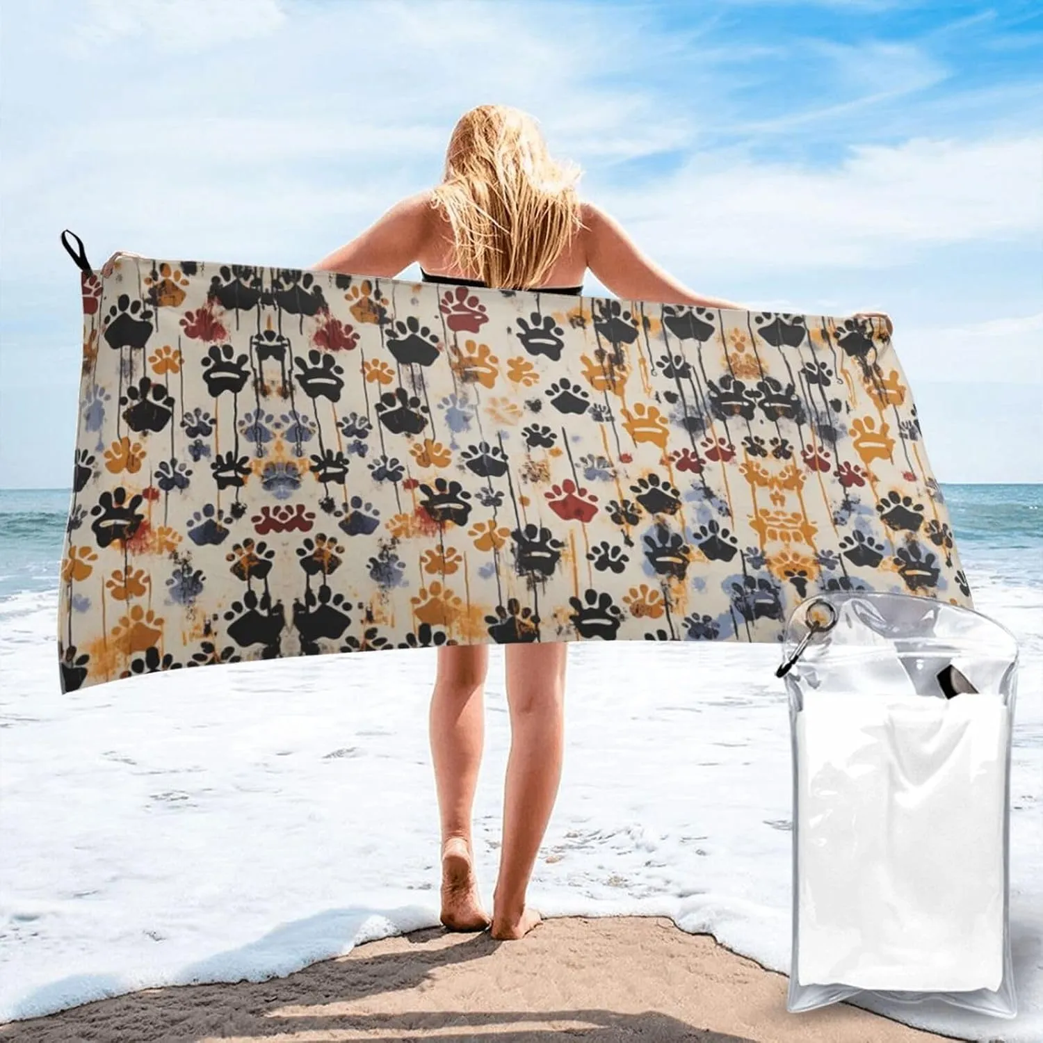 Dog Bones Prints Premium Compact Microfiber Travel Towel-Featherlight & Quick Dry,Sand-Resistant Beach Towel for Swimming,Camping,Vacation Essentials with Carry Pouch