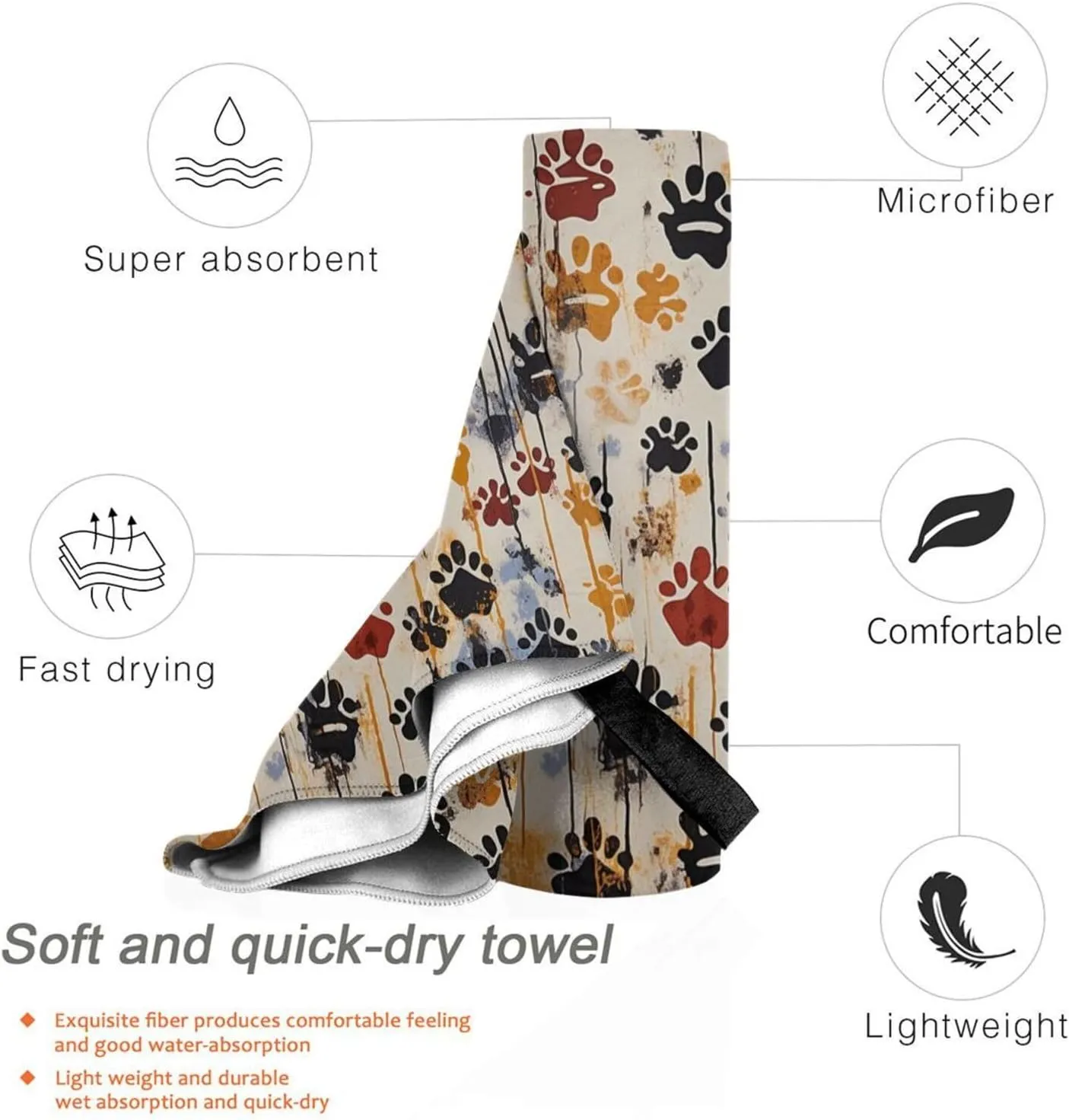 Dog Bones Prints Premium Compact Microfiber Travel Towel-Featherlight & Quick Dry,Sand-Resistant Beach Towel for Swimming,Camping,Vacation Essentials with Carry Pouch