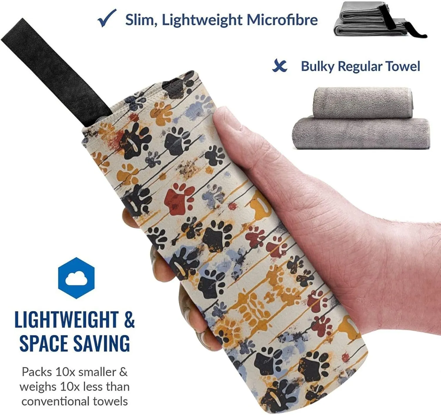 Dog Bones Prints Premium Compact Microfiber Travel Towel-Featherlight & Quick Dry,Sand-Resistant Beach Towel for Swimming,Camping,Vacation Essentials with Carry Pouch