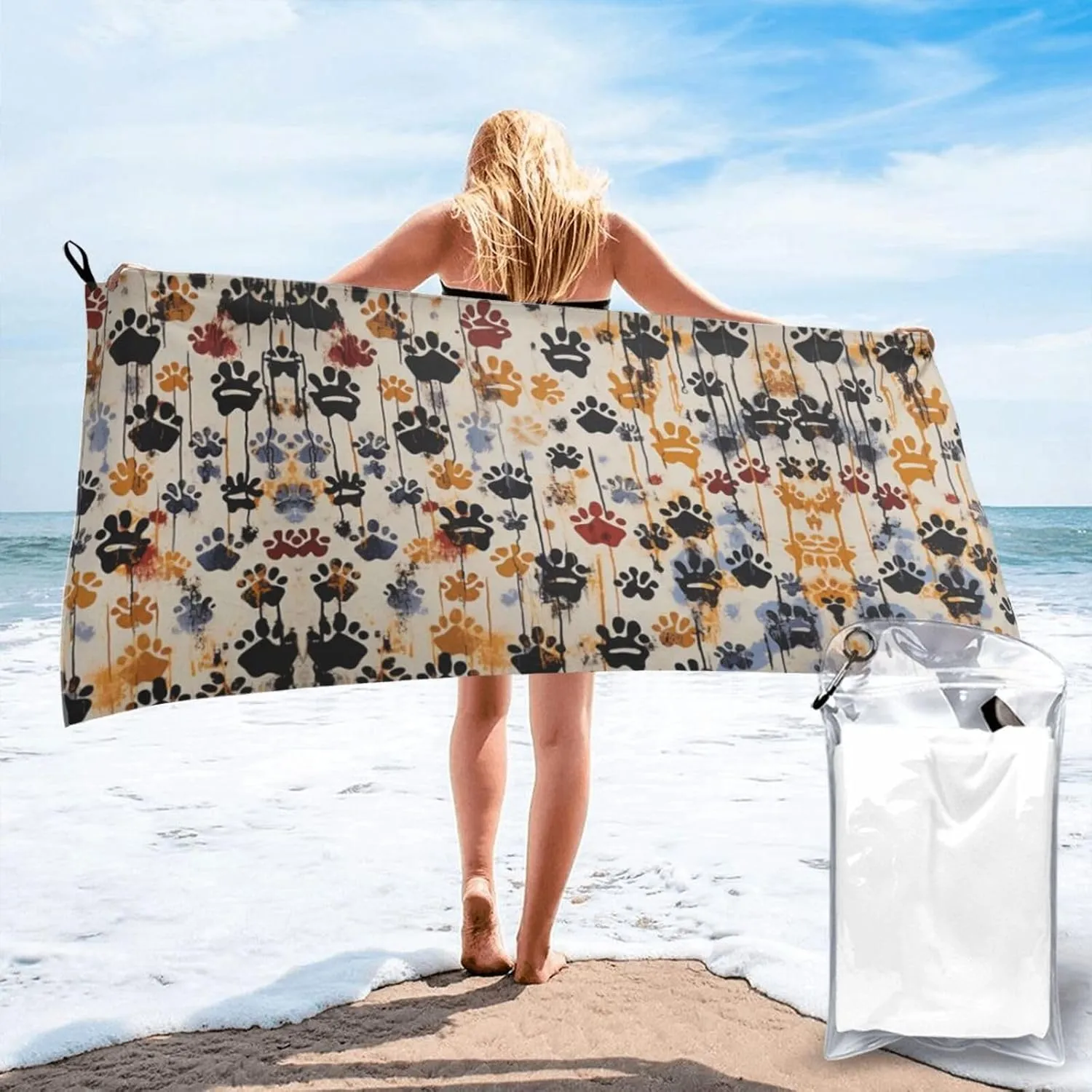Dog Bones Prints Premium Compact Microfiber Travel Towel-Featherlight & Quick Dry,Sand-Resistant Beach Towel for Swimming,Camping,Vacation Essentials with Carry Pouch