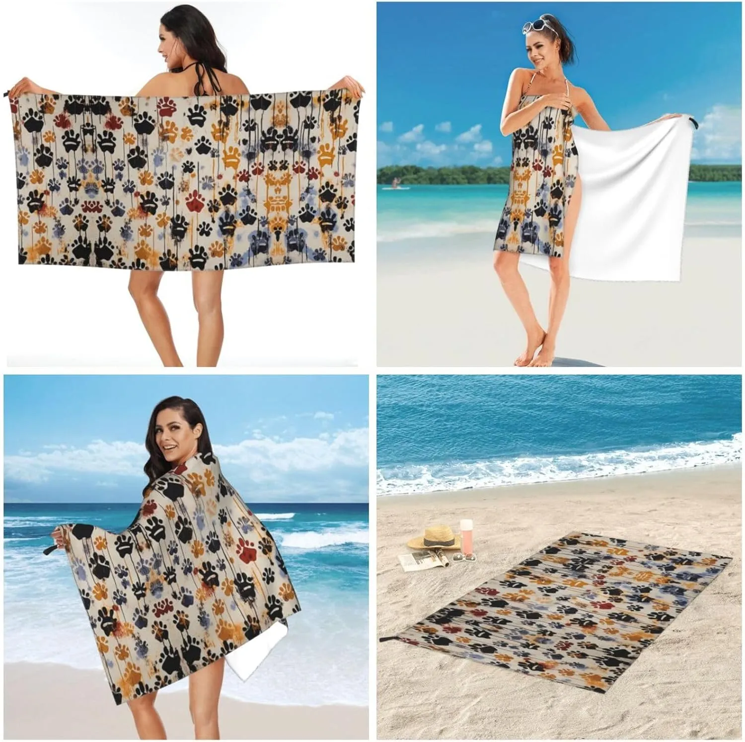 Dog Bones Prints Premium Compact Microfiber Travel Towel-Featherlight & Quick Dry,Sand-Resistant Beach Towel for Swimming,Camping,Vacation Essentials with Carry Pouch