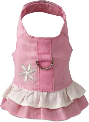 Doggles Hemp Dress Dog Harness with Flower, Pink, Small