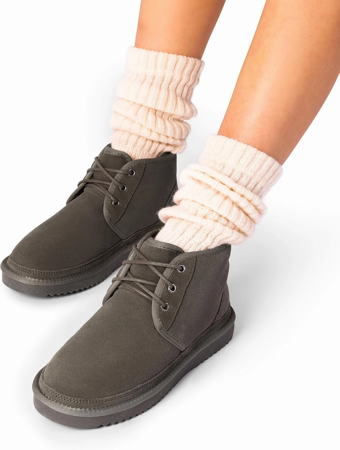 DREAM PAIRS Women's Ankle Winter Boots Genuine Suede Leather Faux Fur Lace Up Snow Warm Comfort Cozy Short Booties FuzzyGo Women's Cozy