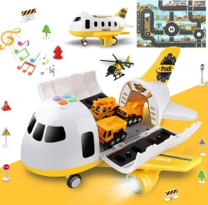 Dwi Dowellin Construction Airplane Toys,Car Toys Set with Light and Sound，Great Birthday Gifts for 3 4 5 6 Years Old Boys (Medium)
