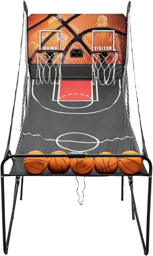 Eapmic Foldable Basketball Arcade Game Double Shot Basketball Game with LED Scorer and Timer, Electronic Basketball Games for Indoor Outdoor Playgrounds Game Halls with 5 Balls,8 Game Modes
