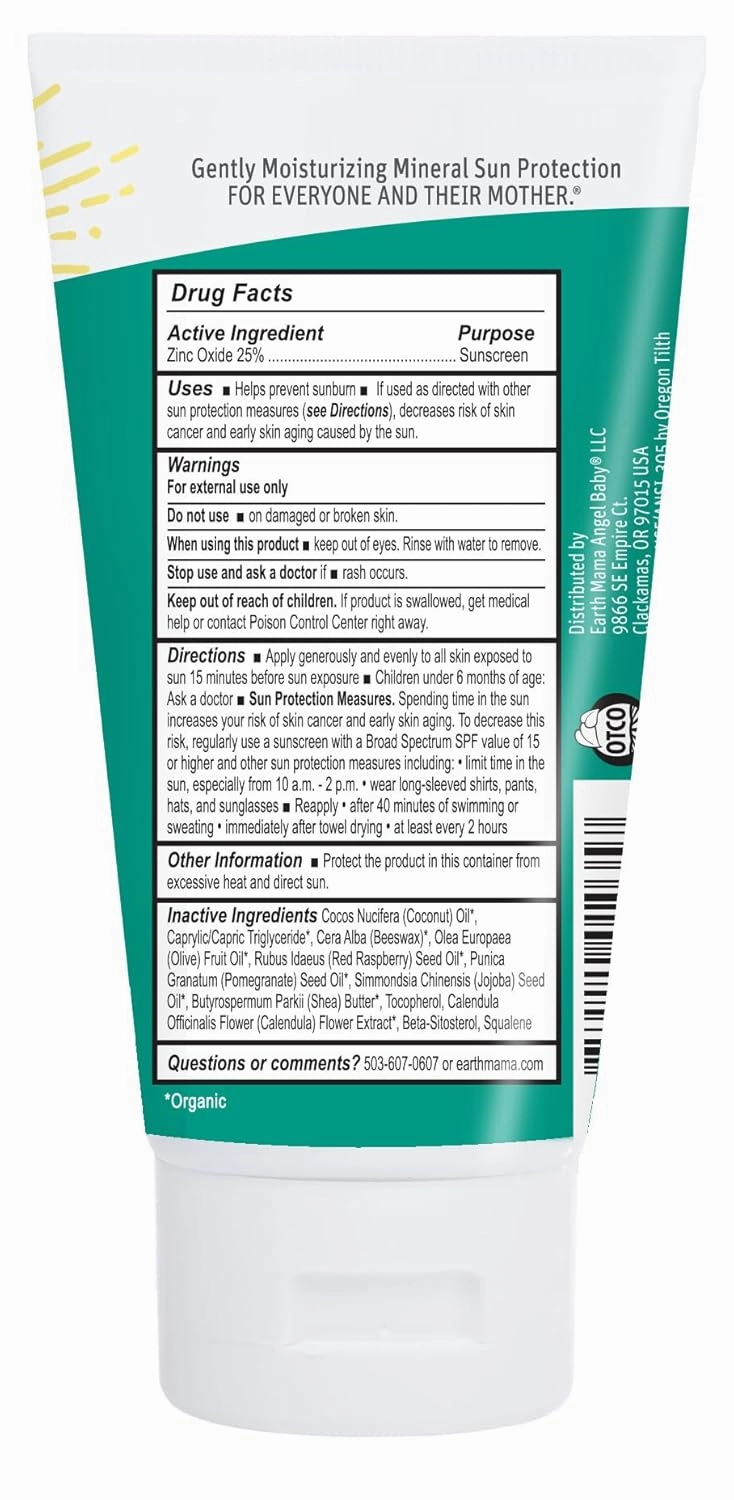 Earth Mama Baby Mineral Sunscreen Lotion SPF 40 | Reef Safe, Non-Nano Zinc, Natural Water Resistant Sun Cream for Babies, Kids & Adults, 3-Ounce (2-Pack)
