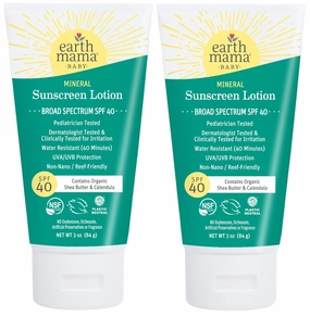 Earth Mama Baby Mineral Sunscreen Lotion SPF 40 | Reef Safe, Non-Nano Zinc, Natural Water Resistant Sun Cream for Babies, Kids & Adults, 3-Ounce (2-Pack)