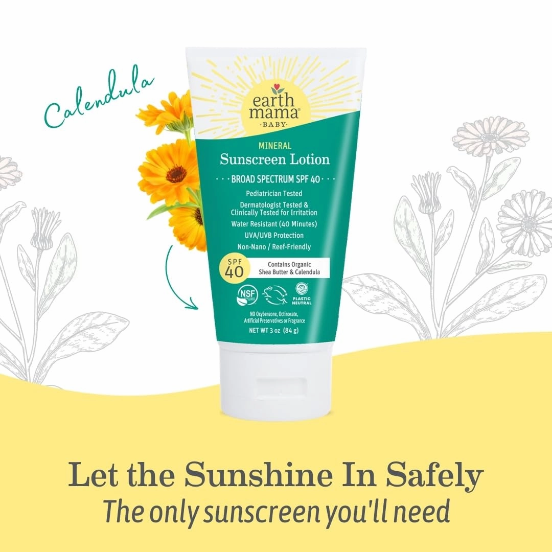 Earth Mama Baby Mineral Sunscreen Lotion SPF 40 | Reef Safe, Non-Nano Zinc, Natural Water Resistant Sun Cream for Babies, Kids & Adults, 3-Ounce (2-Pack)