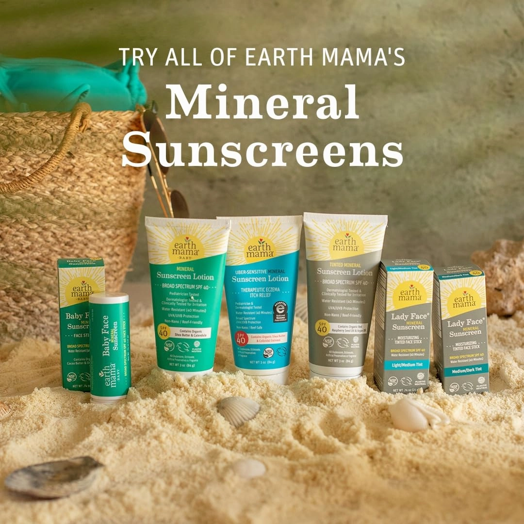 Earth Mama Baby Mineral Sunscreen Lotion SPF 40 | Reef Safe, Non-Nano Zinc, Natural Water Resistant Sun Cream for Babies, Kids & Adults, 3-Ounce (2-Pack)