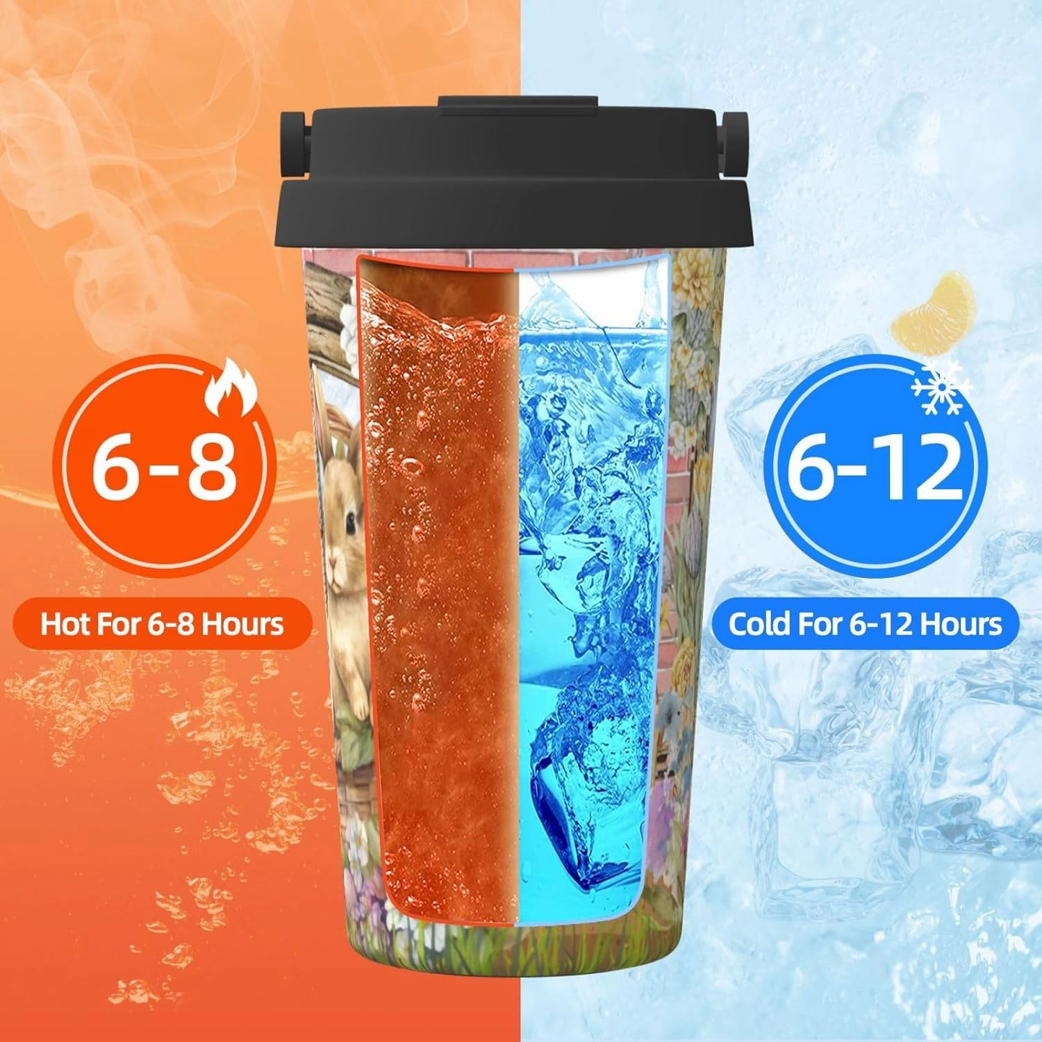 Easter Bunny 17oz Insulated Coffee Mug with Flip Lid Handle Easter Rabbit Stainless Steel Insulated Travel Tumbler Spill Proof Cup Gifts for Rabbit Lovers Easter Decorations Party Supplies Stuff