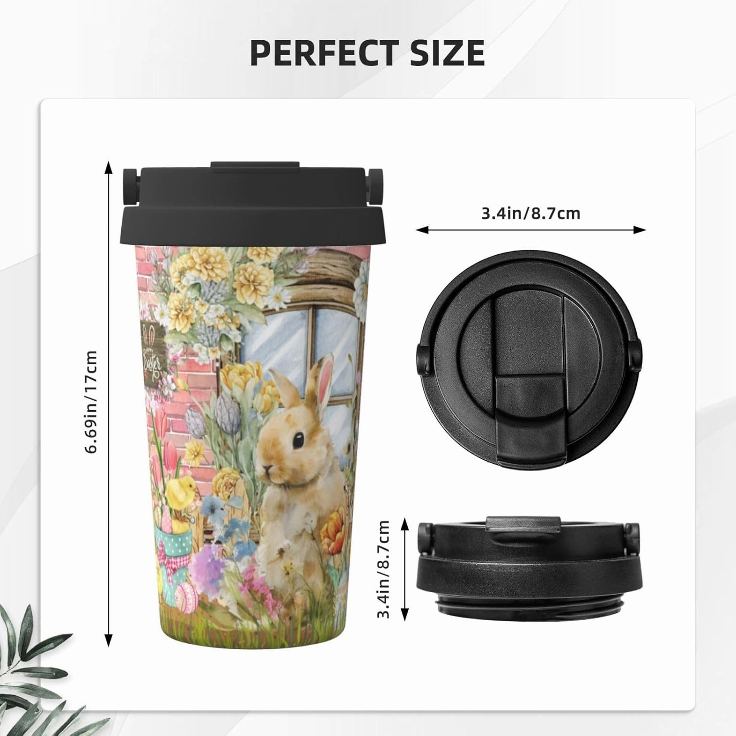 Easter Bunny 17oz Insulated Coffee Mug with Flip Lid Handle Easter Rabbit Stainless Steel Insulated Travel Tumbler Spill Proof Cup Gifts for Rabbit Lovers Easter Decorations Party Supplies Stuff