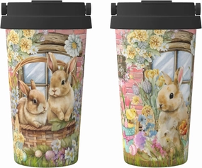Easter Bunny 17oz Insulated Coffee Mug with Flip Lid Handle Easter Rabbit Stainless Steel Insulated Travel Tumbler Spill Proof Cup Gifts for Rabbit Lovers Easter Decorations Party Supplies Stuff