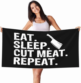 Eat Sleep Cut Meat Repeat Large Beach Towel 27.5x55 Inches - Ultra Soft & Quick Dry, Lightweight Sand Towel for Pool, Travel, Summer | Bath Towel for Adults & Family