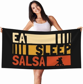 Eat Sleep Salsa Repeat Large Beach Towel 27.5x55 Inches - Ultra Soft & Quick Dry, Lightweight Sand Towel for Pool, Travel, Summer | Bath Towel for Adults & Family