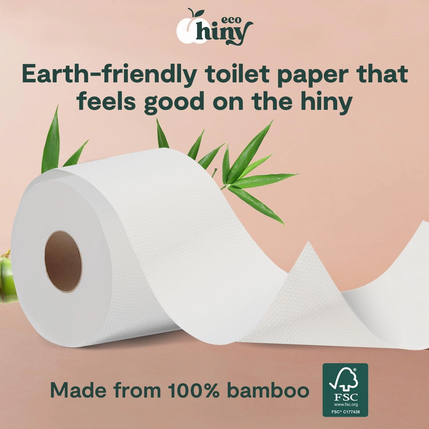 ecoHiny Premium & Soft Bamboo Toilet Paper | 24 Mega Rolls, 3 ply & 350 Sheets | FSC Certified, PFAS Free, BPA Free, Septic Safe | Tree Free Toilet Tissues | Plastic Free Packaging