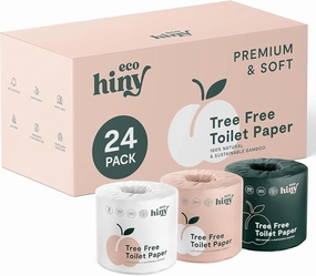 ecoHiny Premium & Soft Bamboo Toilet Paper | 24 Mega Rolls, 3 ply & 350 Sheets | FSC Certified, PFAS Free, BPA Free, Septic Safe | Tree Free Toilet Tissues | Plastic Free Packaging