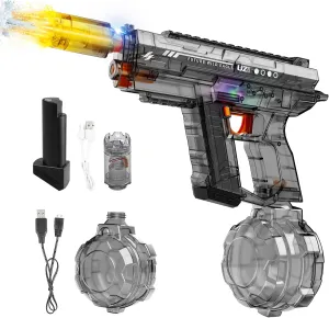 Electric Water Gun for Adults & Kids, Auto Suction & Flashing Muzzle, Automatic Water Gun with 26-32 FT Long Range, 800CC Large Capacity, Summer Pool Beach Party Backyard Toys Gift (Black)