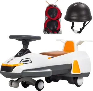 Electric Wiggle Car with Flashing Shock-Absorption Wheels & Simulated Engine Sounds,Carros EléCtricos para NiñOs,2-in-1 Kids Swing Car with Light-Up Features Helmet,Anti-Roll Ride On Car,220lbs