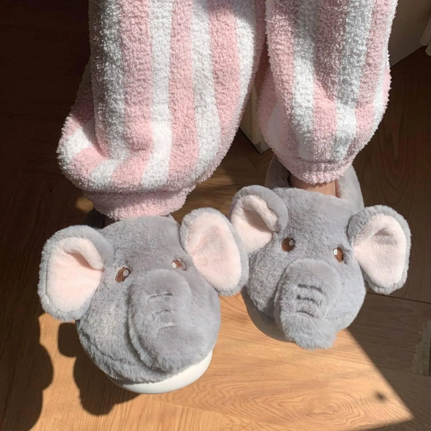 Elephant Cotton Slippers - Women's Fashionable and Cute Warm Plush Slip-Ons