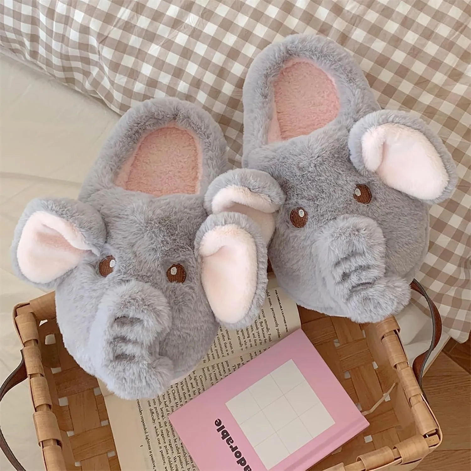 Elephant Cotton Slippers - Women's Fashionable and Cute Warm Plush Slip-Ons