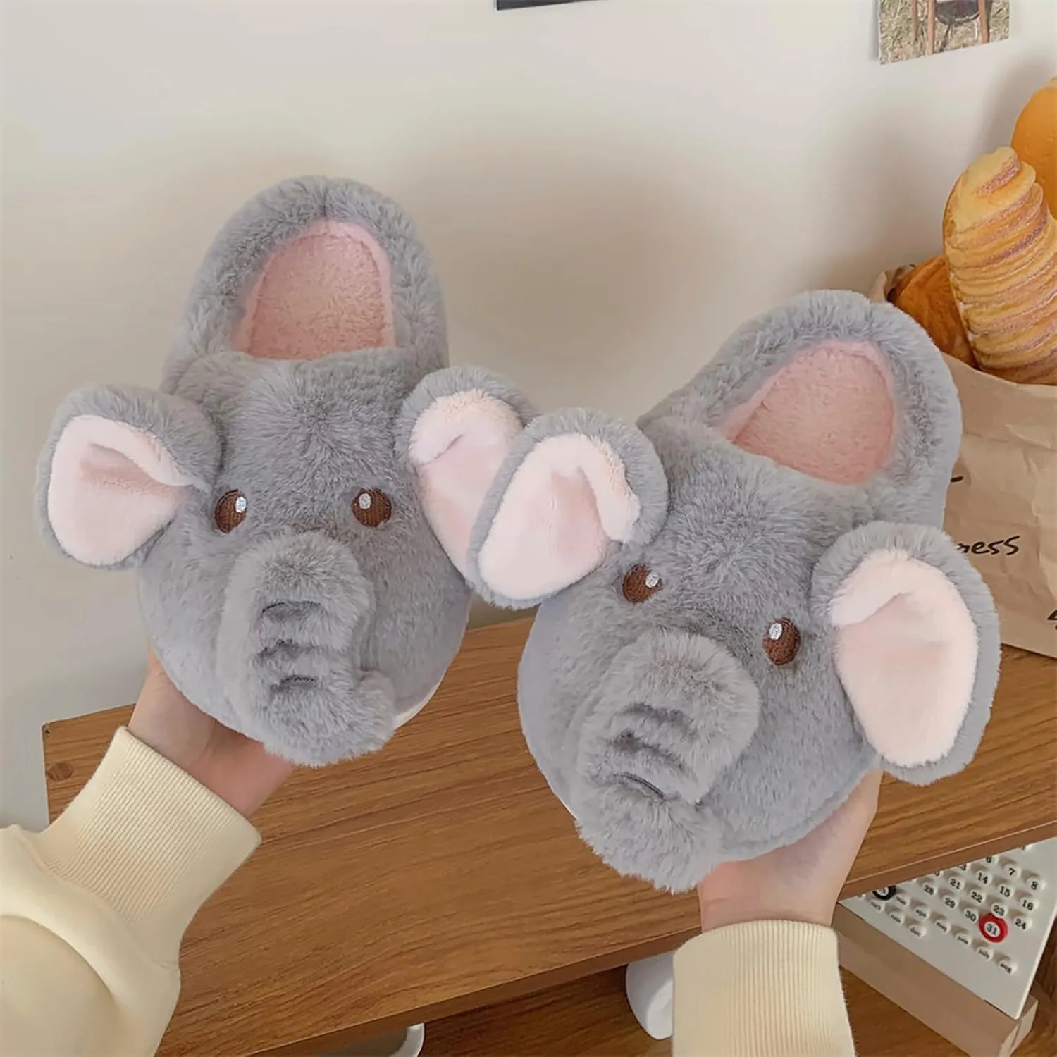 Elephant Cotton Slippers - Women's Fashionable and Cute Warm Plush Slip-Ons