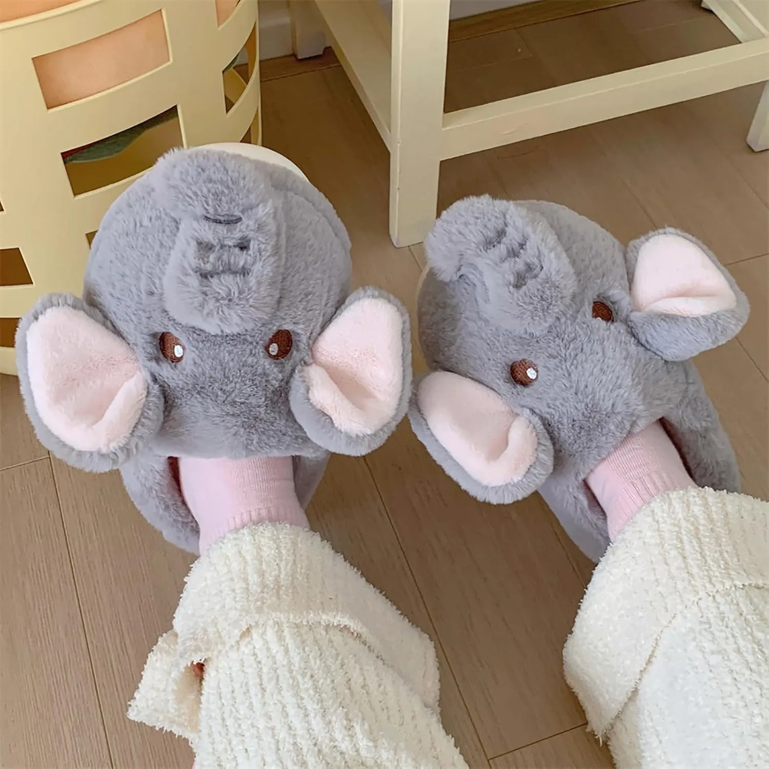 Elephant Cotton Slippers - Women's Fashionable and Cute Warm Plush Slip-Ons