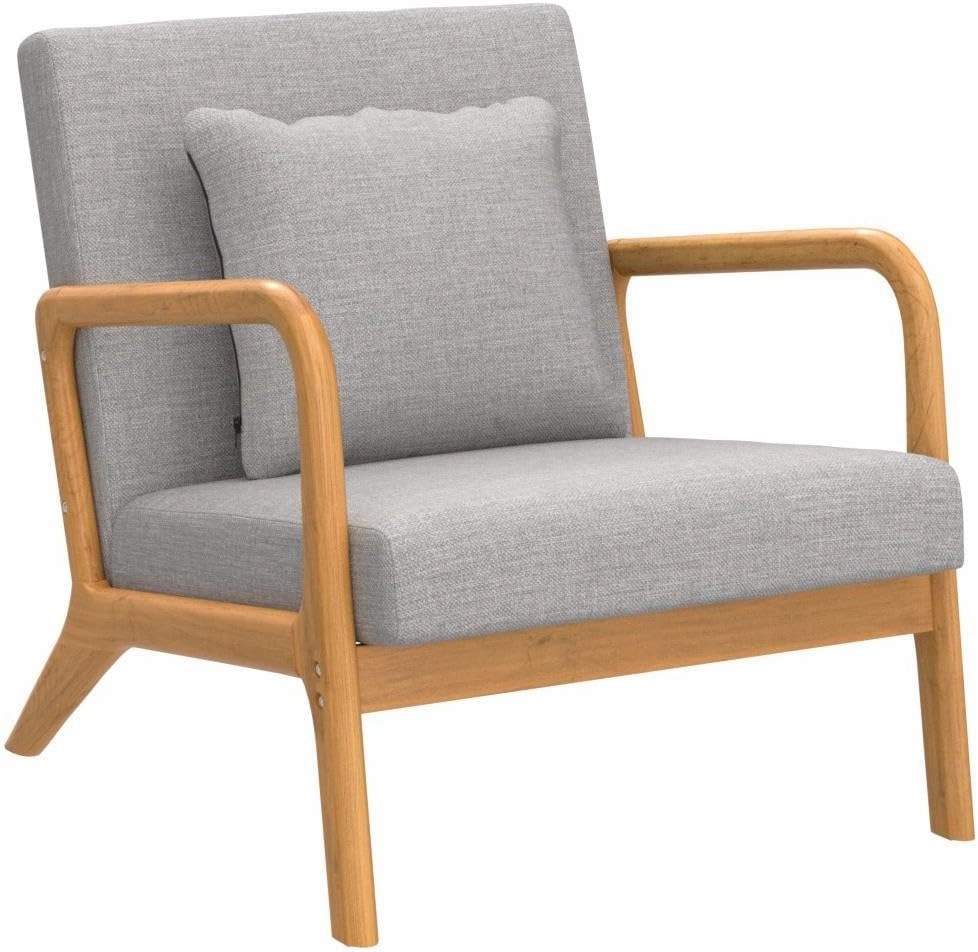 ELUCHANG Mid-Century Modern Accent Chair with Lumbar Pillow, Upholstered Armchair, Linen Fabric Comfy Reading Chair, Lounge Side Chair for Living Room Bedroom Apartment, Easy Assembly