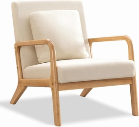 ELUCHANG Mid-Century Modern Accent Chair With Lumbar Pillow, Upholstered Armchair, Linen Fabric Comfy Reading Lounge for Living Room Bedroom Apartment, Easy Assembly